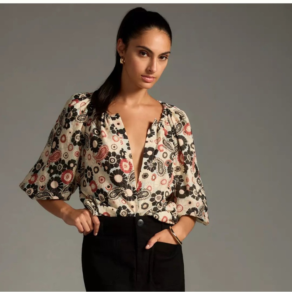 Magali Pascal for Anthropologie Pallida Puff-Sleeve Blouse Small cotton silk new